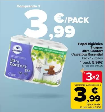 Oferta de Carrefour Papel Higenico  3 Capas Ultra Confort Essential en Carrefour