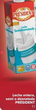 Oferta de Président - Leche Entera, Semidesnatada por 0,93€ en Carrefour