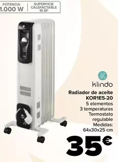 Oferta de Klindo - Radiador De Aceite KOR1E5-20 por 35€ en Carrefour