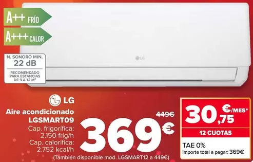 Oferta de LG - Aire Acondicionado Lgsmart09 por 369€ en Carrefour