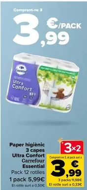 Oferta de Carrefour - Papel Higiénico 3 Capas Ultra Confort Essential en Carrefour