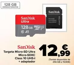 Oferta de Sandisk - Tarjeta Micro Sd Ultra Micro Sdxc Class 10 UHS-I + Adaptador por 12,99€ en Carrefour