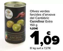 Oferta de Carrefour - Aceitunas Verdes Rellenas De Anchoa Del Cantabrico Extra por 1,09€ en Carrefour