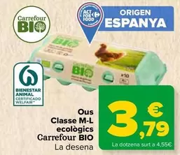 Oferta de  Carrefour Bio - Huevos  Clase M-L EcolOgicos  por 3,79€ en Carrefour