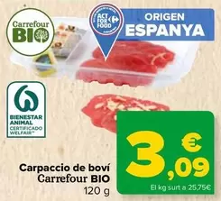 Oferta de Carrefour Bio - Carpaccio De Vacuno   por 3,09€ en Carrefour