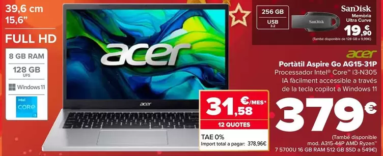 Oferta de Acer - Portatil Aspire Go AG15-31P por 379€ en Carrefour