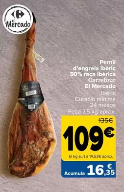 Oferta de Carrefour - Jamon De Cebo Iberico 50% Raza Iberica por 109€ en Carrefour