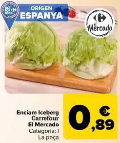 Oferta de Carrefour - Lechuga Iceberg  El Mercado por 0,89€ en Carrefour