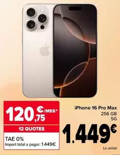 Oferta de Apple - Iphone 16 Pro Max por 1449€ en Carrefour