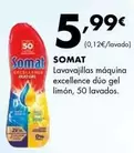 Oferta de Somat - Lavavajillas Maquina Excellence Dúo Gel Limón por 5,99€ en Supermercados Lupa