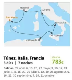 Oferta de Marsella - Túnez, Italia, Francia por 783€ en Viajes El Corte Inglés