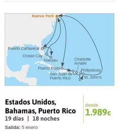 Oferta de Cañaveral - Estados Unidos Bahamas, Puerto Rico por 1989€ en Viajes El Corte Inglés