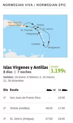 Oferta de Norwegian - Islas Virgenes Y Antilas por 1199€ en Viajes El Corte Inglés