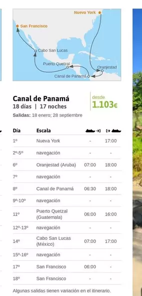 Oferta de San - Canal De Panamá por 1103€ en Viajes El Corte Inglés