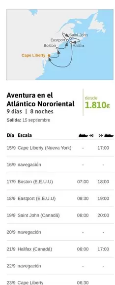 Oferta de Liberty - Aventura En El Atlantico Nororiental por 1810€ en Viajes El Corte Inglés