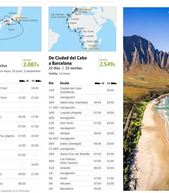 Oferta de Cruz - De Ciudad Del Cabo A Barcelona por 2549€ en Viajes El Corte Inglés