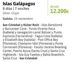 Oferta de Cruz - Islas Galápagos por 12200€ en Viajes El Corte Inglés