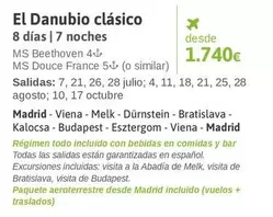 Oferta de MS - El Danubio Clasico 8 Días | 7 Noches por 1740€ en Viajes El Corte Inglés