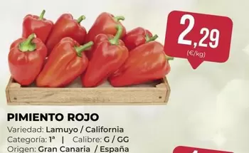 Oferta de California - Pimiento Rojo por 2,29€ en SPAR Gran Canaria