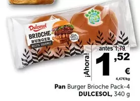 Oferta de Dulcesol - Pan Burger Brioche Pack-4 por 1,52€ en Masymas