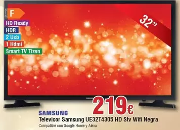 Oferta de Samsung - Televisor UE32T4305 Hd Stv Wifi Negra por 219€ en Froiz