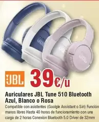 Oferta de JBL - Auriculares Tune 510 Bluetooth Azul, Blanco O Rosa por 39€ en Froiz