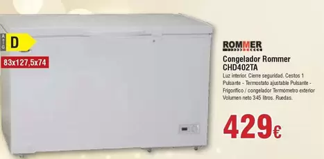 Oferta de Rommer - Congelador CHD402TA por 429€ en Froiz