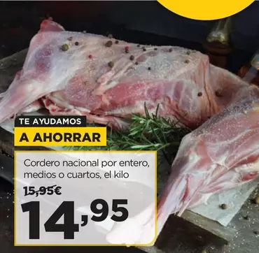 Oferta de Cordero Nacional Por Entero por 14,95€ en Alimerka