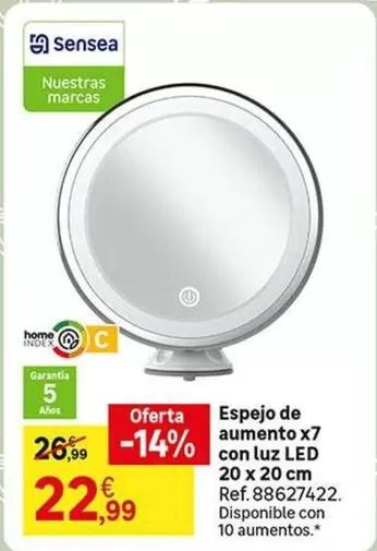 Oferta de Home - Espejo De Aumento X7 Con Luz Led 20 X 20 Cm por 22,99€ en Leroy Merlin