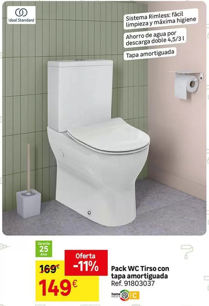 Oferta de Ideal - Pack WC Tirso Con Tapa Amortiquada por 149€ en Leroy Merlin