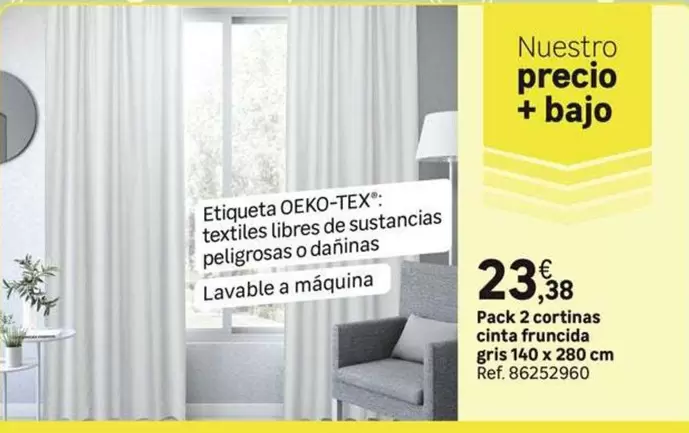 Oferta de Pack 2 Cortinas Cinta Fruncia Gris 140 X 280 Cm por 23,38€ en Leroy Merlin