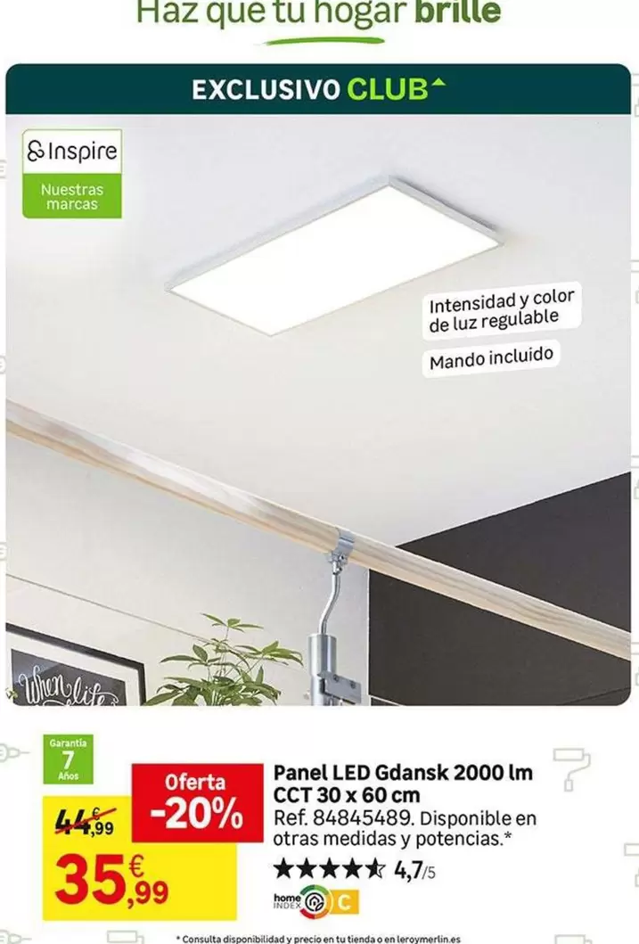 Oferta de Pan Led Geanx 2000 Lm CCT 30 X 60 Cm por 35,99€ en Leroy Merlin