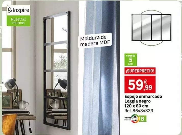 Oferta de Home - Espejo E Normarado L'égía Negro por 59,99€ en Leroy Merlin