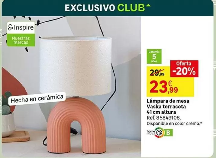 Oferta de Home - Lámpara De Mesa Vaska Terracota 4 Cm por 23,99€ en Leroy Merlin