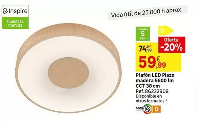 Oferta de Home - Plafon Led Piazo Madera 5600 Lm por 59,99€ en Leroy Merlin