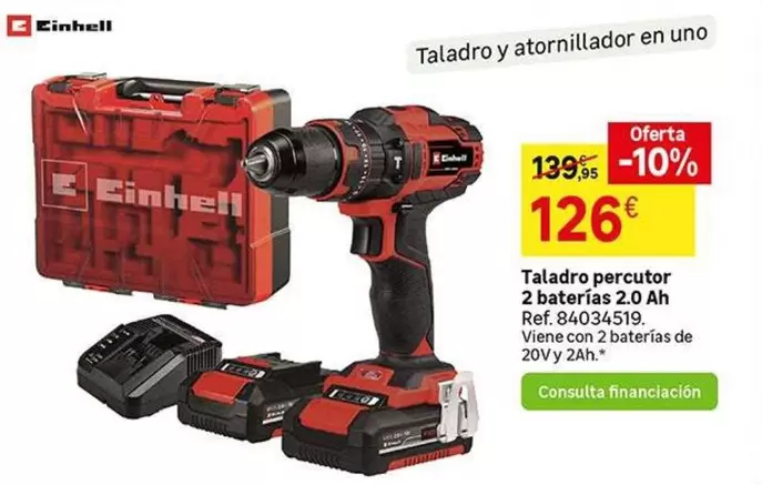 Oferta de Einhell - Taladro Percutor 2 Baterias 2.0 Ah por 126€ en Leroy Merlin