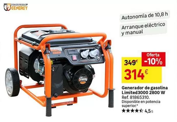 Oferta de Generador De Gasolina Limited 3000 2800 W por 314€ en Leroy Merlin