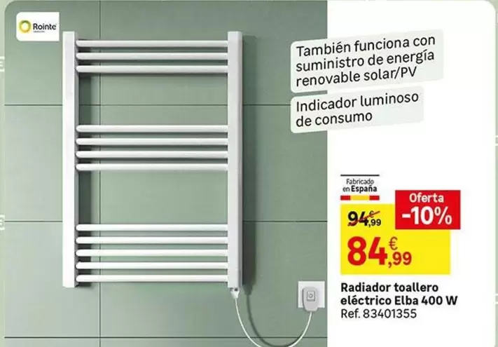 Oferta de Rointe - Radiador Toallero Electrico Elabora 400 W por 84,99€ en Leroy Merlin