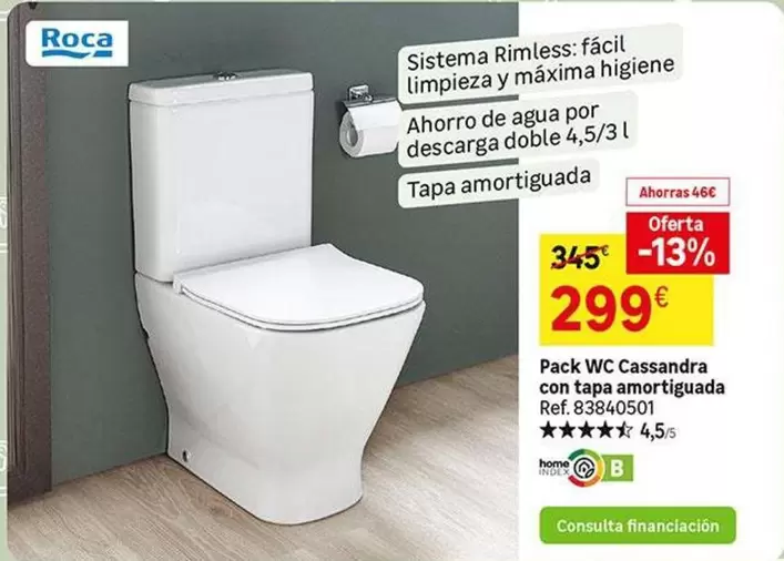 Oferta de Roca - Pack Wc Cassandra Con Tapa Amortiguada por 299€ en Leroy Merlin