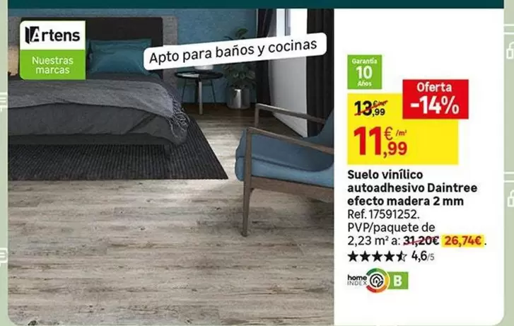 Oferta de Home - Suelo Antillo Autoadhéviso Efecto Madera 2 Mm por 11,99€ en Leroy Merlin