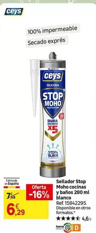 Oferta de Ceys - Sellador Stop Moho Cocinas Y Blanco por 6,29€ en Leroy Merlin