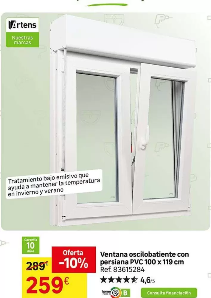 Oferta de PVC - Ventana Oscilobatiente Con Perfana  100 X 119 Cm por 259€ en Leroy Merlin