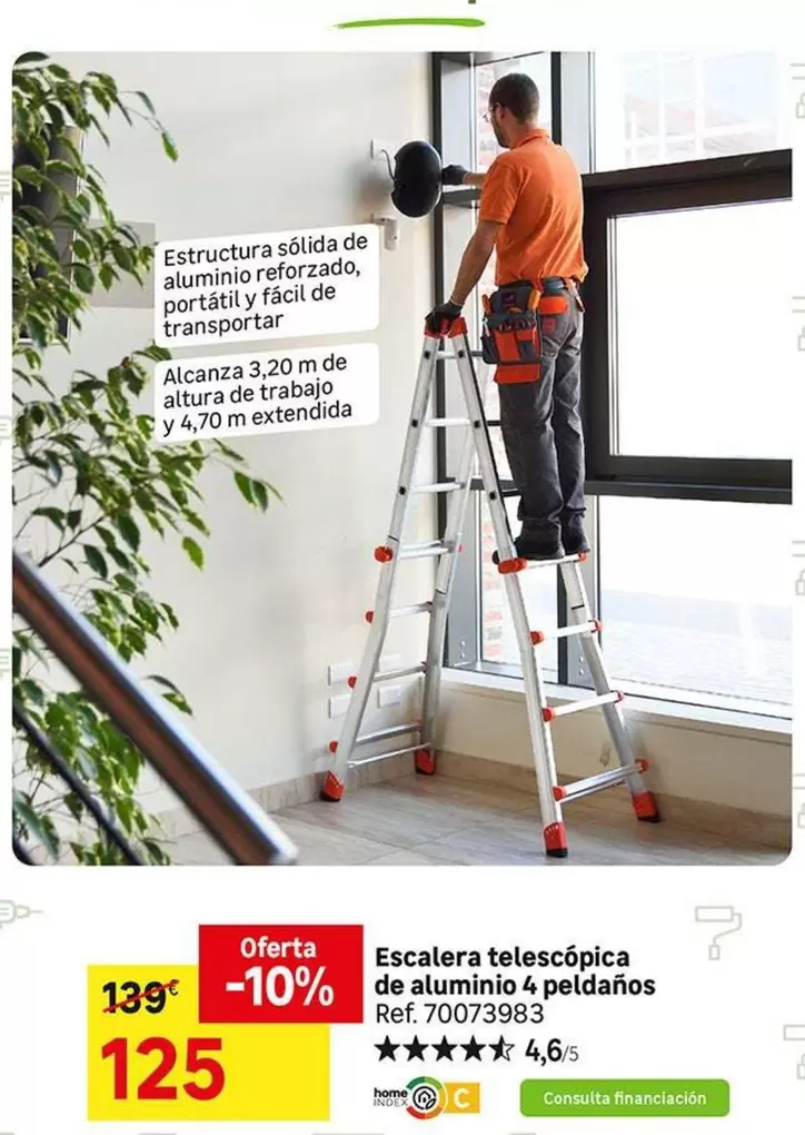 Oferta de Home - Escalera Telescopica De Aluminio 4 Peldanos por 125€ en Leroy Merlin