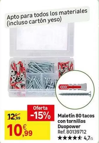 Oferta de Maletín 80 Tacos Con Tornillos Duopower por 10,99€ en Leroy Merlin