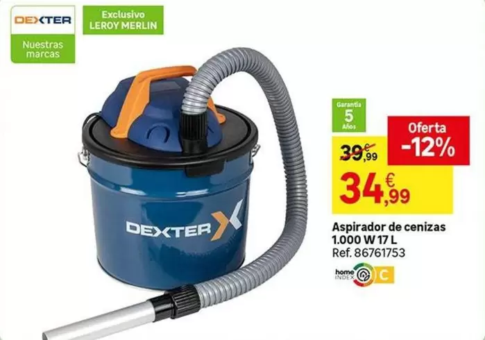 Oferta de Dexter - Aspirador De Cenizas 1.000 W 17 L por 34,99€ en Leroy Merlin