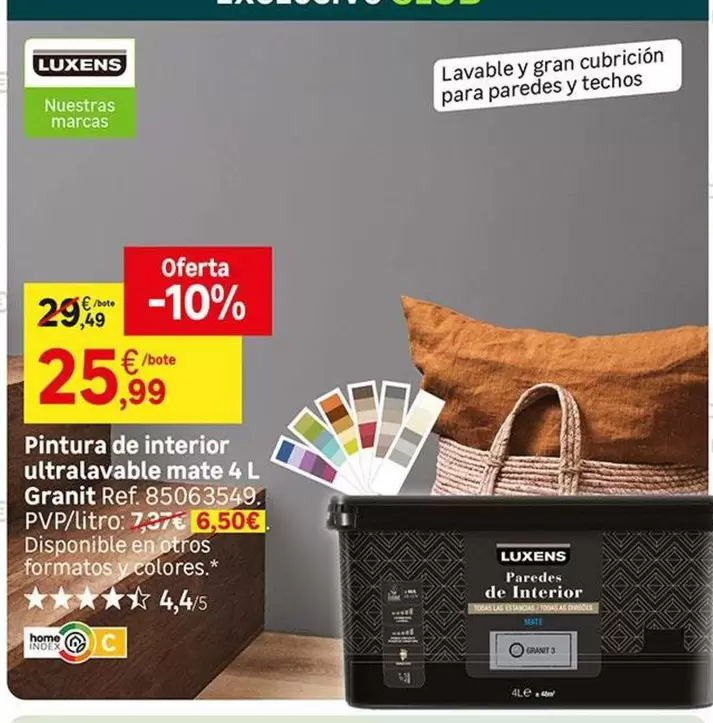 Oferta de Luxens - Pintura De Interior Ultralavable Mate 4l por 25,99€ en Leroy Merlin