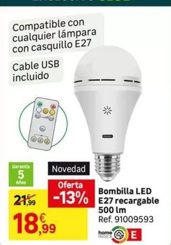 Oferta de Bombilla Led E27 Recargable por 18,99€ en Leroy Merlin