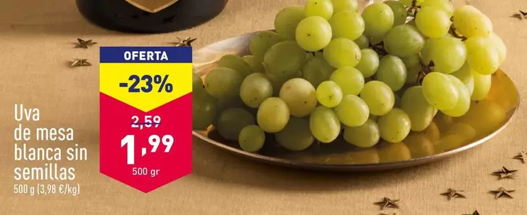 Oferta de Uva De Mesa Blanca Sin Semillas por 1,99€ en ALDI