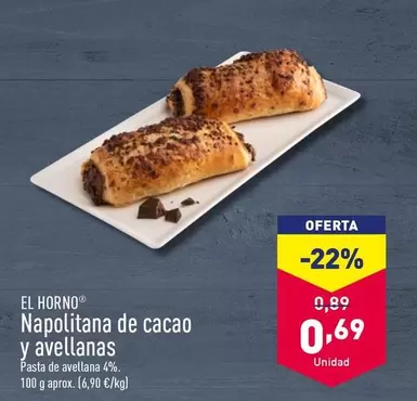 Oferta de El Horno - Napolitana De Cacao Y Avellanas por 0,69€ en ALDI