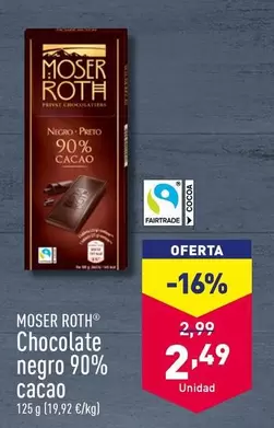 Oferta de Moser Roth - Chocolate Negro 90% Cacao por 2,49€ en ALDI